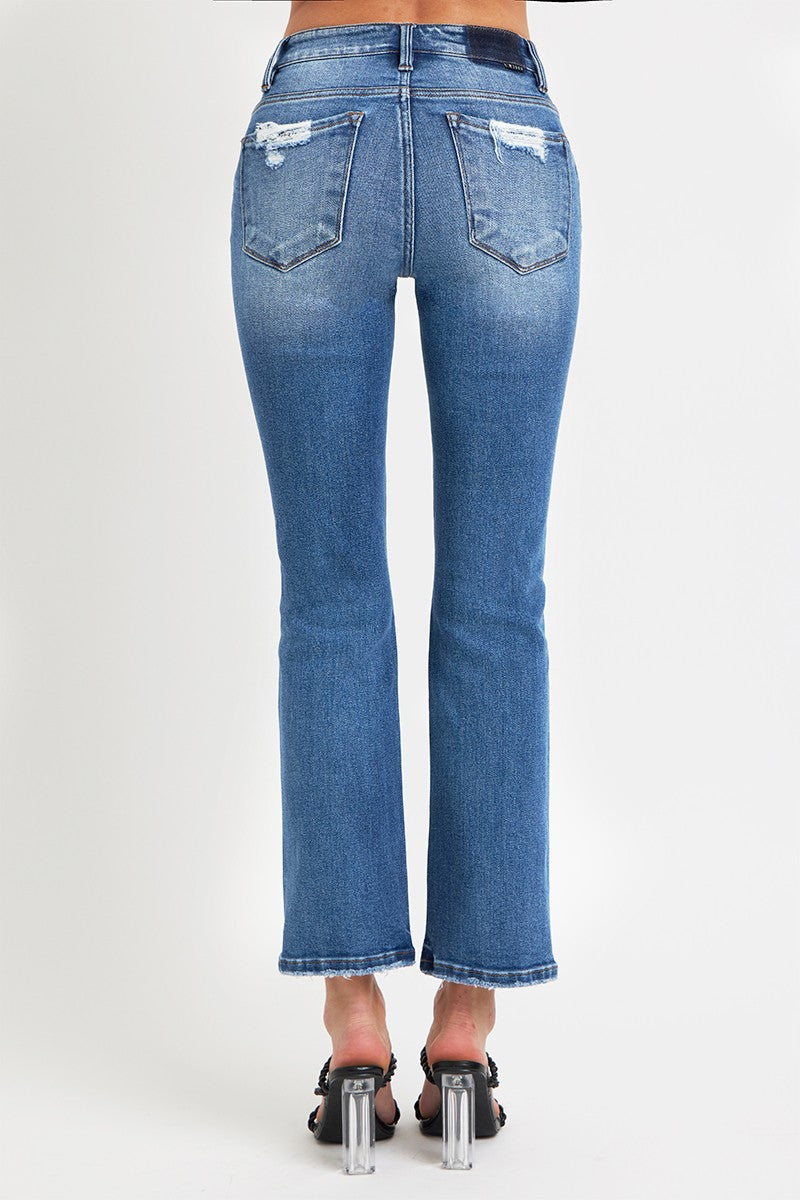 Hazel Blues® |  RISEN Mid Rise Ankle Straight Jeans with Pockets