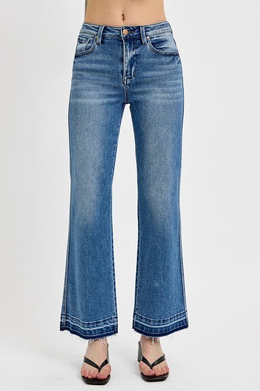 Hazel Blues® | RISEN Raw Hem Ankle Bootcut Jeans