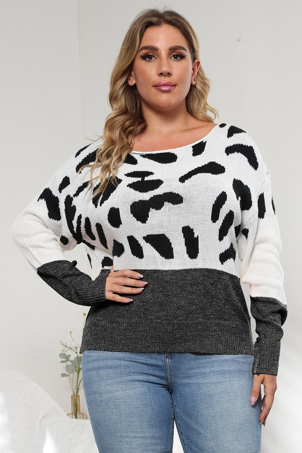 Hazel Blues® | Leopard Round Neck Long Sleeve Sweater