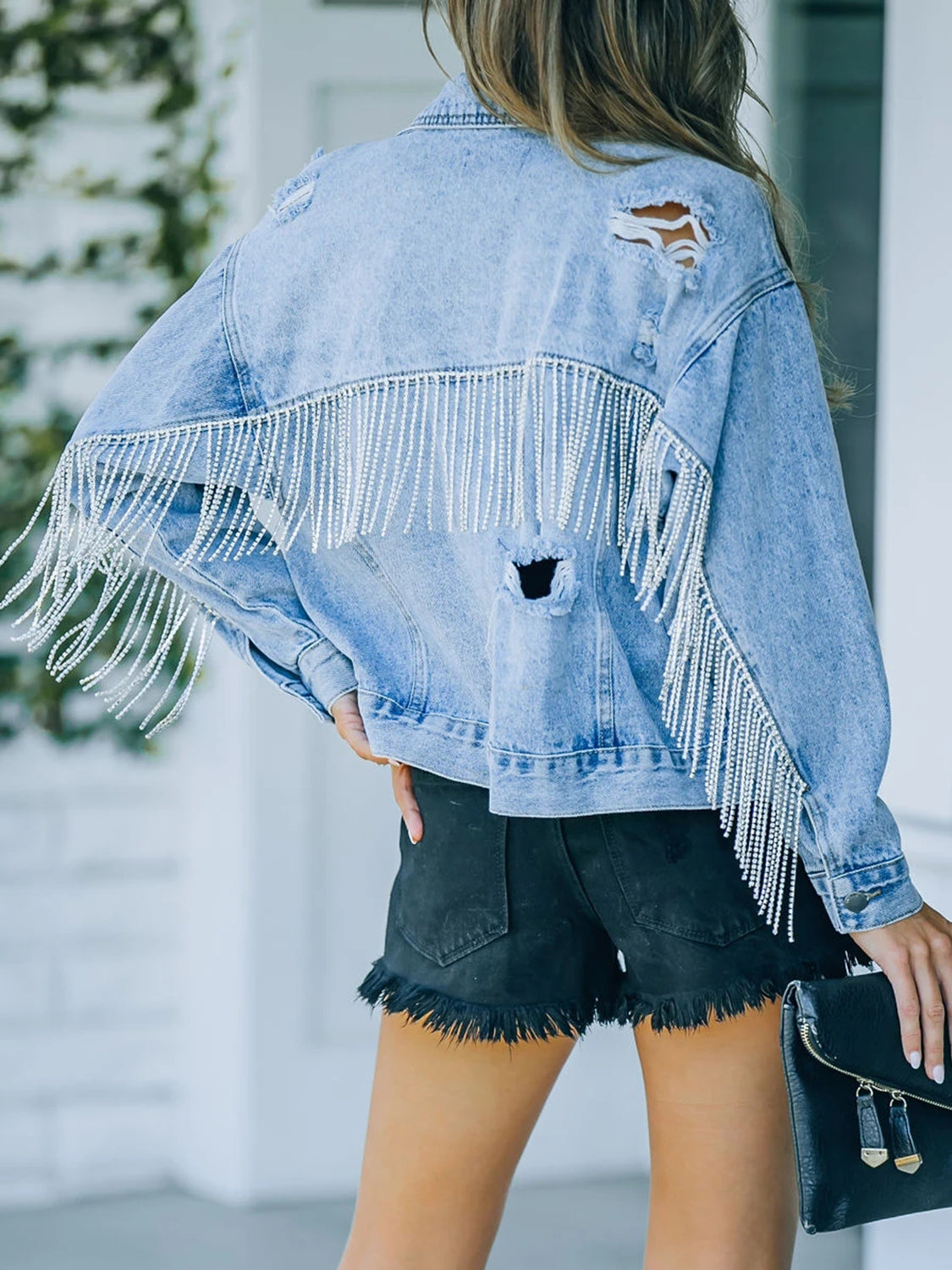 Hazel Blues® |  Distressed Fringe Denim Jacket