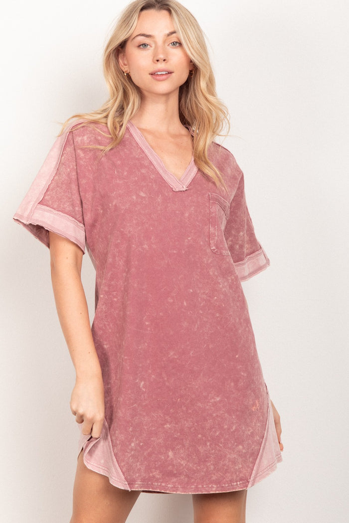 Hazel Blues® |  VERY J Short Sleeve V-Neck Tee Dress