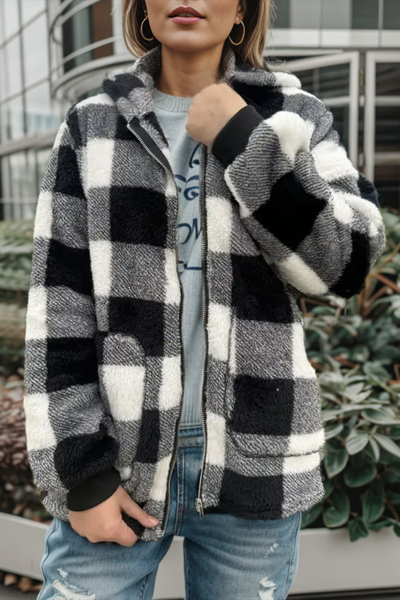 Hazel Blues® |  Double Take Plaid Long Sleeve Hooded Coat