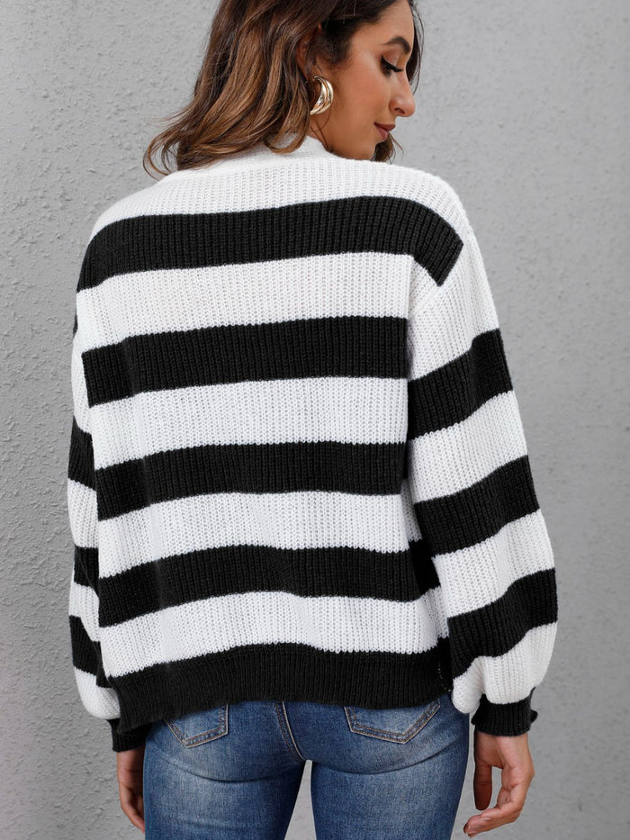 Hazel Blues® |  Striped Button Up Long Sleeve Sweater