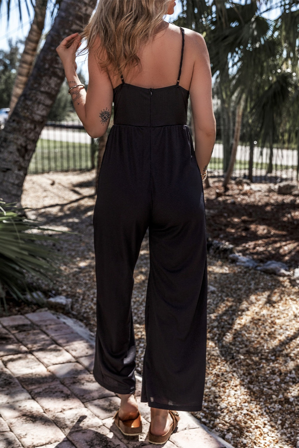 Hazel Blues® |  Surplice Spaghetti Strap Wide Leg Jumpsuit