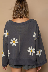 Hazel Blues® |  POL V-Neck Floral Pattern Chenille Sweater