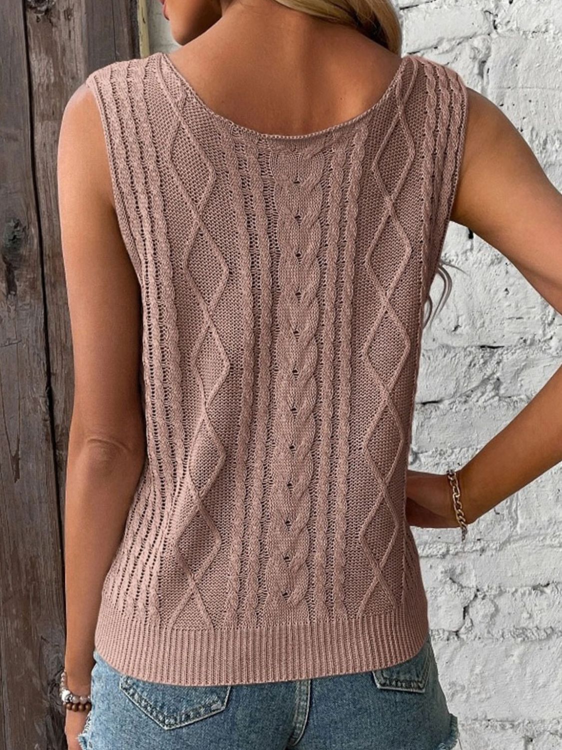 Hazel Blues® |  Cable-Knit V-Neck Sweater Vest