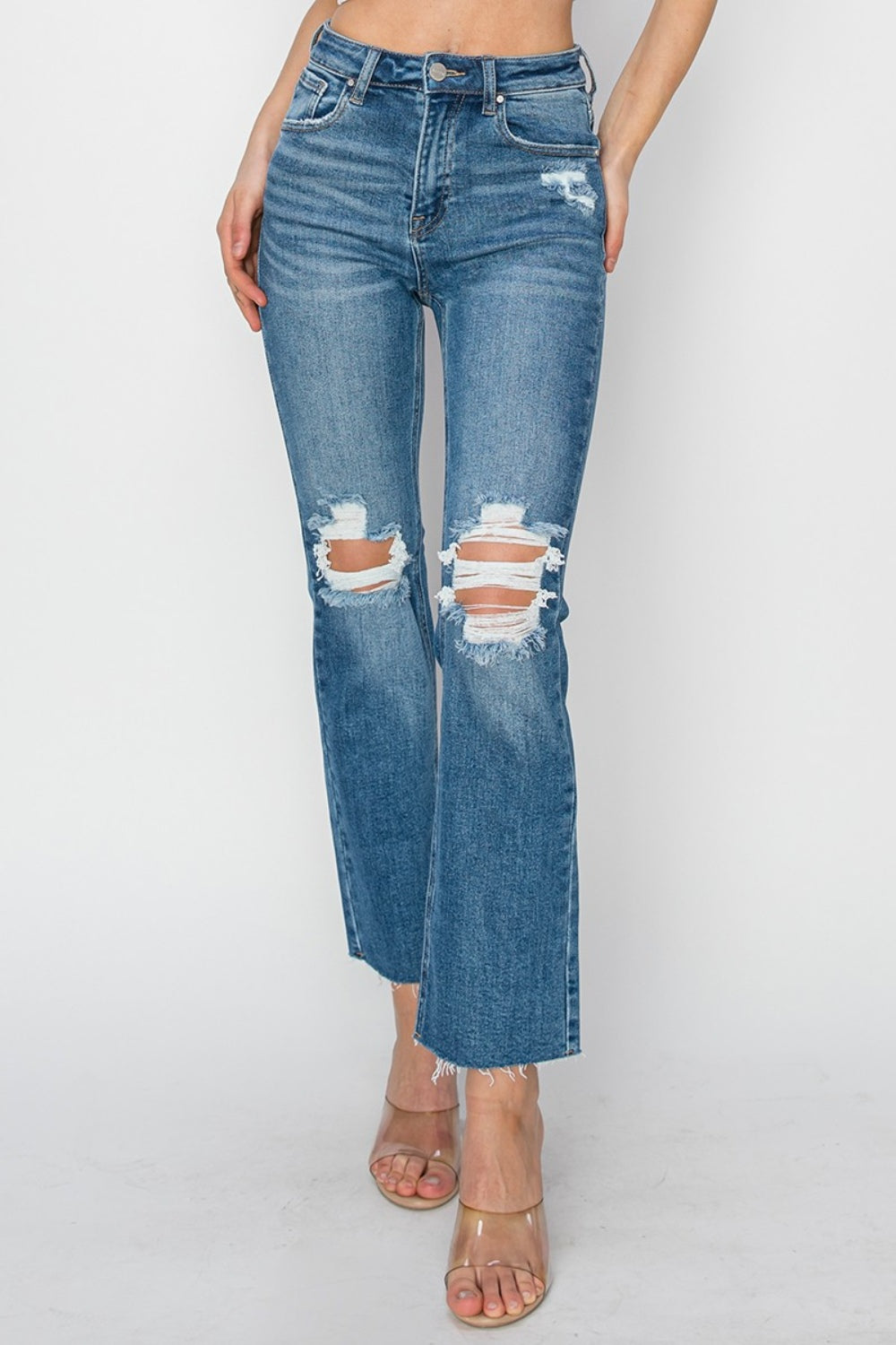 Hazel Blues® |  RISEN High Rise Distressed Ankle Jeans