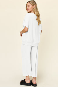 Hazel Blues® |  Double Take Texture Round Neck Short Sleeve T-Shirt and Wide Leg Pants