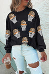 Hazel Blues® |  Black Basketball Patched Game Day Crew Neck Graphic Sweatshirt
