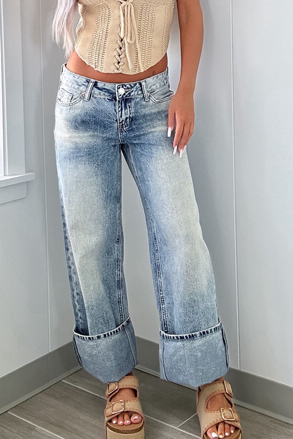 Hazel Blues® |  Washed Wide Leg Jeans with Pockets