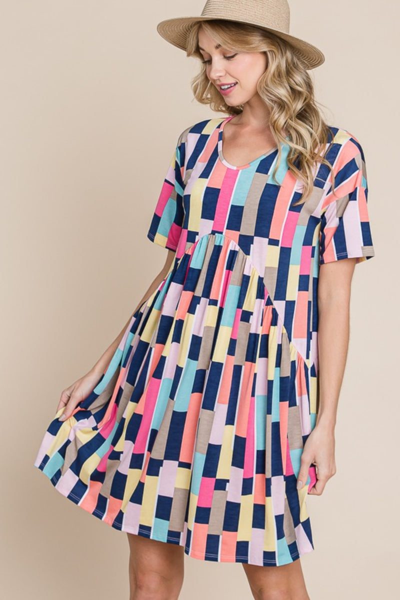 Hazel Blues® |  BOMBOM Ruched Color Block Short Sleeve Mini Dress