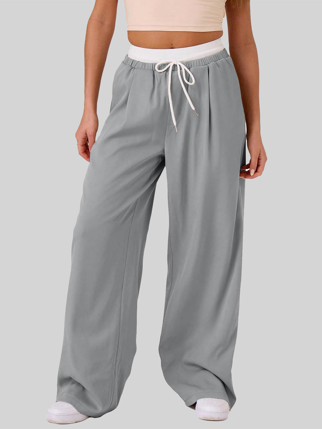 Hazel Blues® |  Contrast Waistband Drawstring Wide Leg Pants