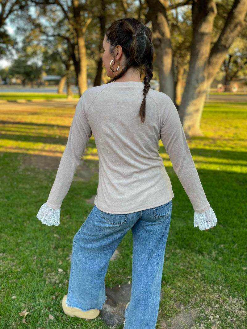 Hazel Blues® |  PREORDER: Beauty In The Details Lace Cuff Top in Two Colors