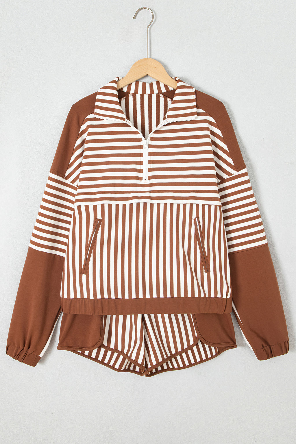 Slow Mood Striped Quarter-Zip Shorts