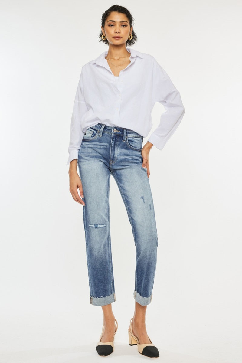 Hazel Blues® |  Kancan High Rise Cuffed Straight Jeans