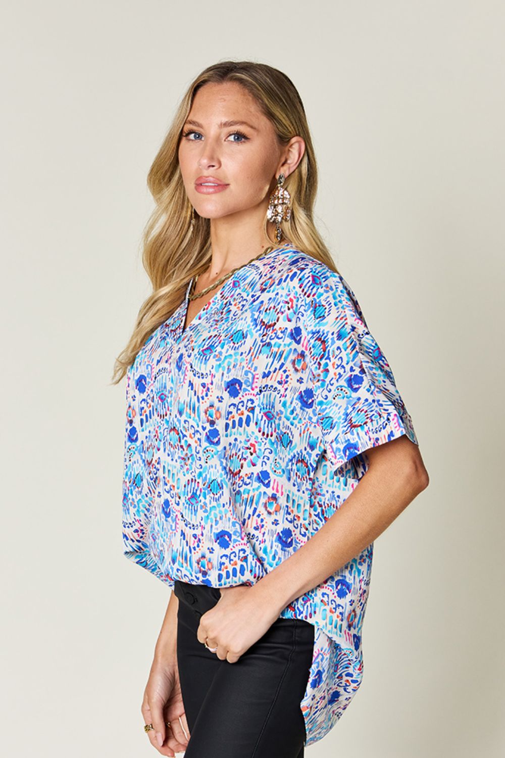 Hazel Blues® |  Double Take Printed V-Neck Short Sleeve Blouse