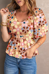 Hazel Blues® |  Smocked Printed V-Neck Half Sleeve Blouse