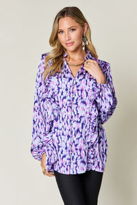 Hazel Blues® |  Double Take Printed Ruffle Trim Balloon Sleeve Shirt