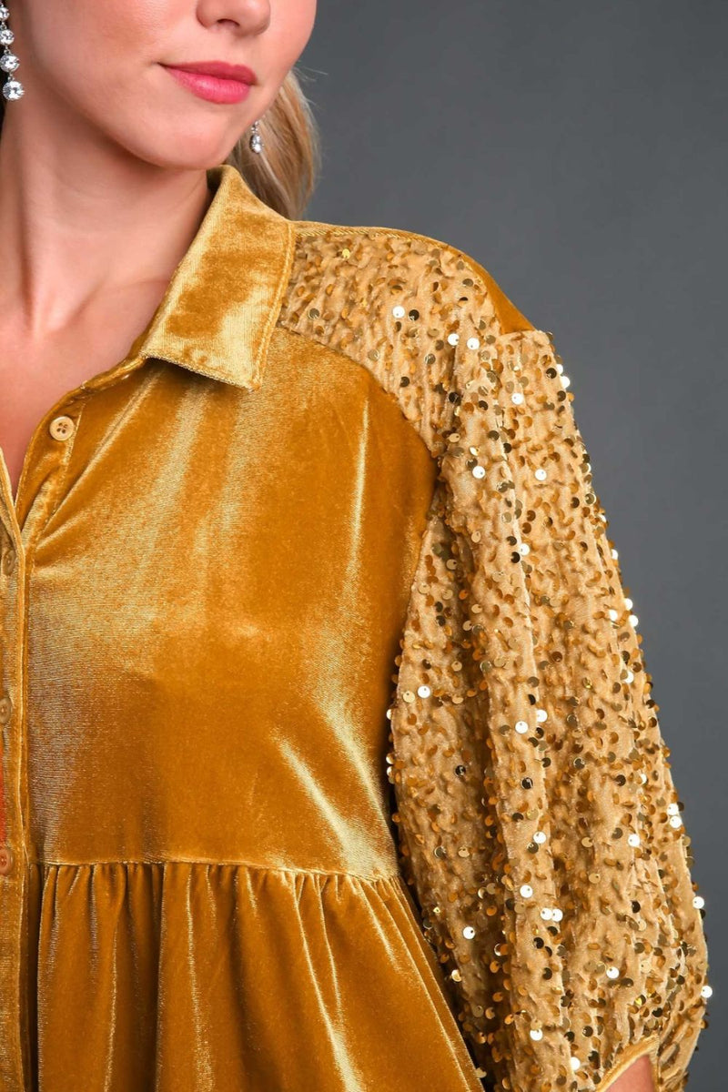 Hazel Blues® |  Umgee Sequin Detail Tiered Back Half Sleeve Shirt