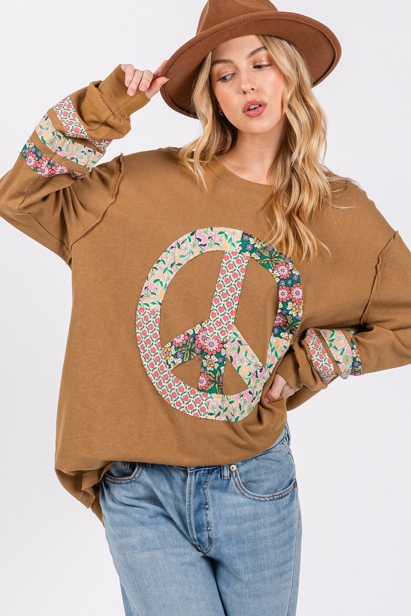 Hazel Blues® |  SAGE + FIG Peace Applique Patch Long Sleeve Top