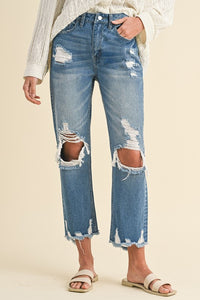 Hazel Blues® |  Annie Wear Distressed Raw Hem Cropped Jeans