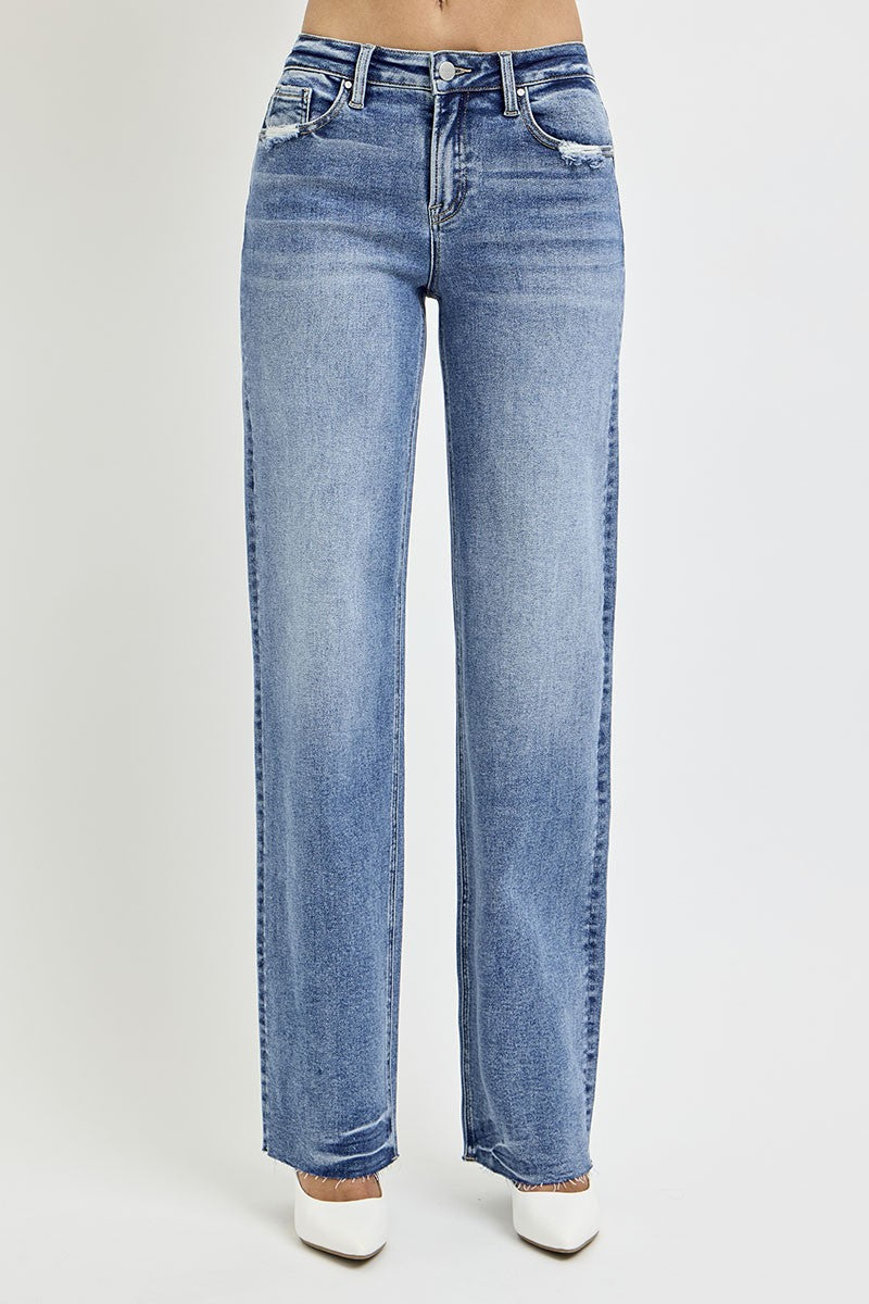 Hazel Blues® |  RISEN High Rise Straight Leg Jeans with Pockets