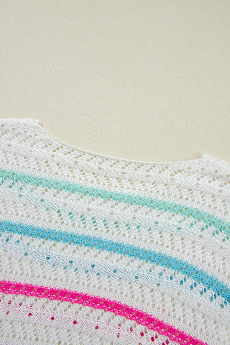 Hazel Blues® |  Openwork Striped Long Sleeve Knit Cover Up