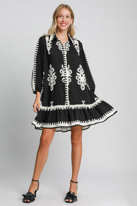 Hazel Blues® |  Umgee Border Print Button Down Ruffled Hem Dress