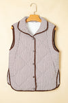 Hazel Blues® |  Brown Stripe Snap Button Scalloped Hem Collared Winter Vest