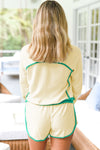 Hazel Blues® |  White Contrast Trim Colorblock Long Sleeve Pullover and Drawstring Shorts 2pcs Outfit