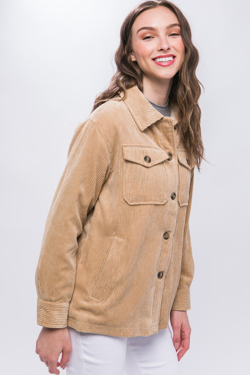 Hazel Blues® |  Love Tree Corduroy Button Up Jacket with Sherpa Inside