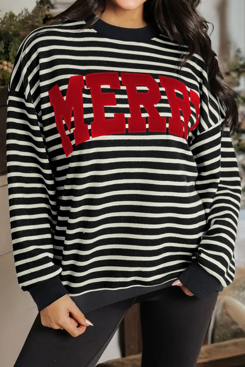 North Pole Darling Striped Sweatshirt — Black Stripe