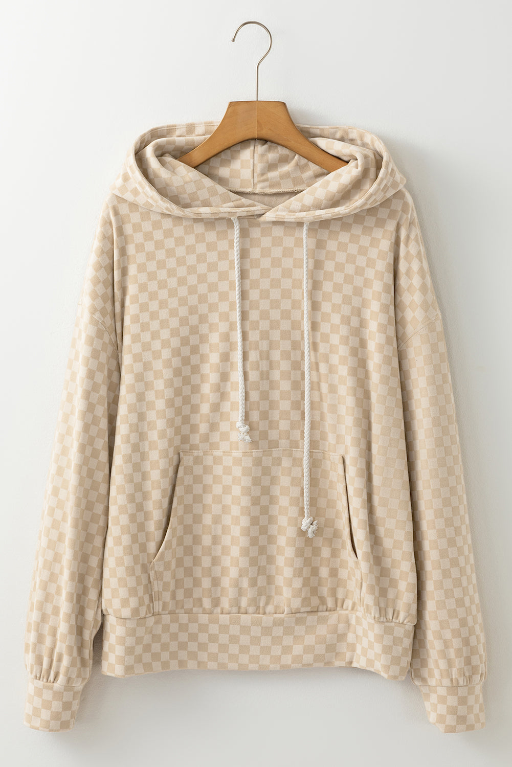 Hazel Blues® |  Checkered Print Kangaroo Pocket Drawstring Hoodie