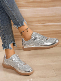 Hazel Blues® |  Sequin PU Leather Flat Sneakers