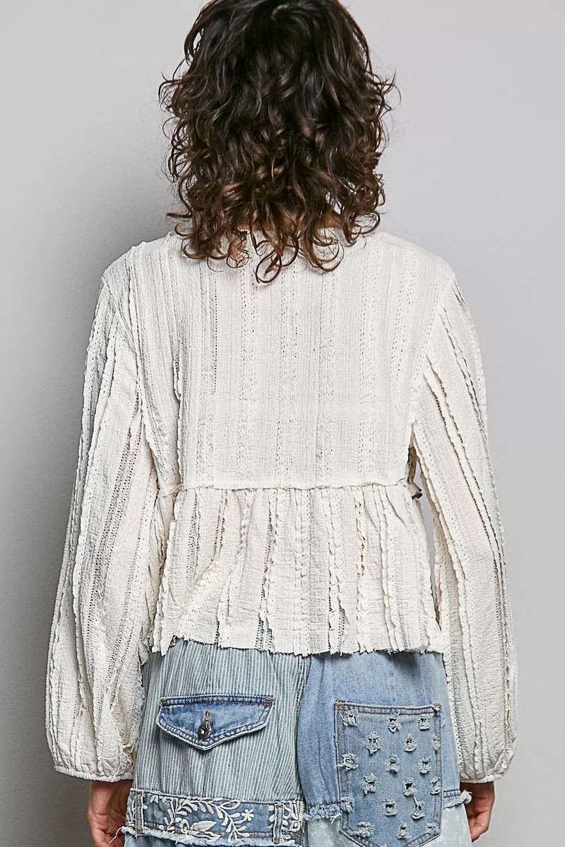 POL Square Neck Lace Long Balloon Sleeve Top – Hazel Blues®
