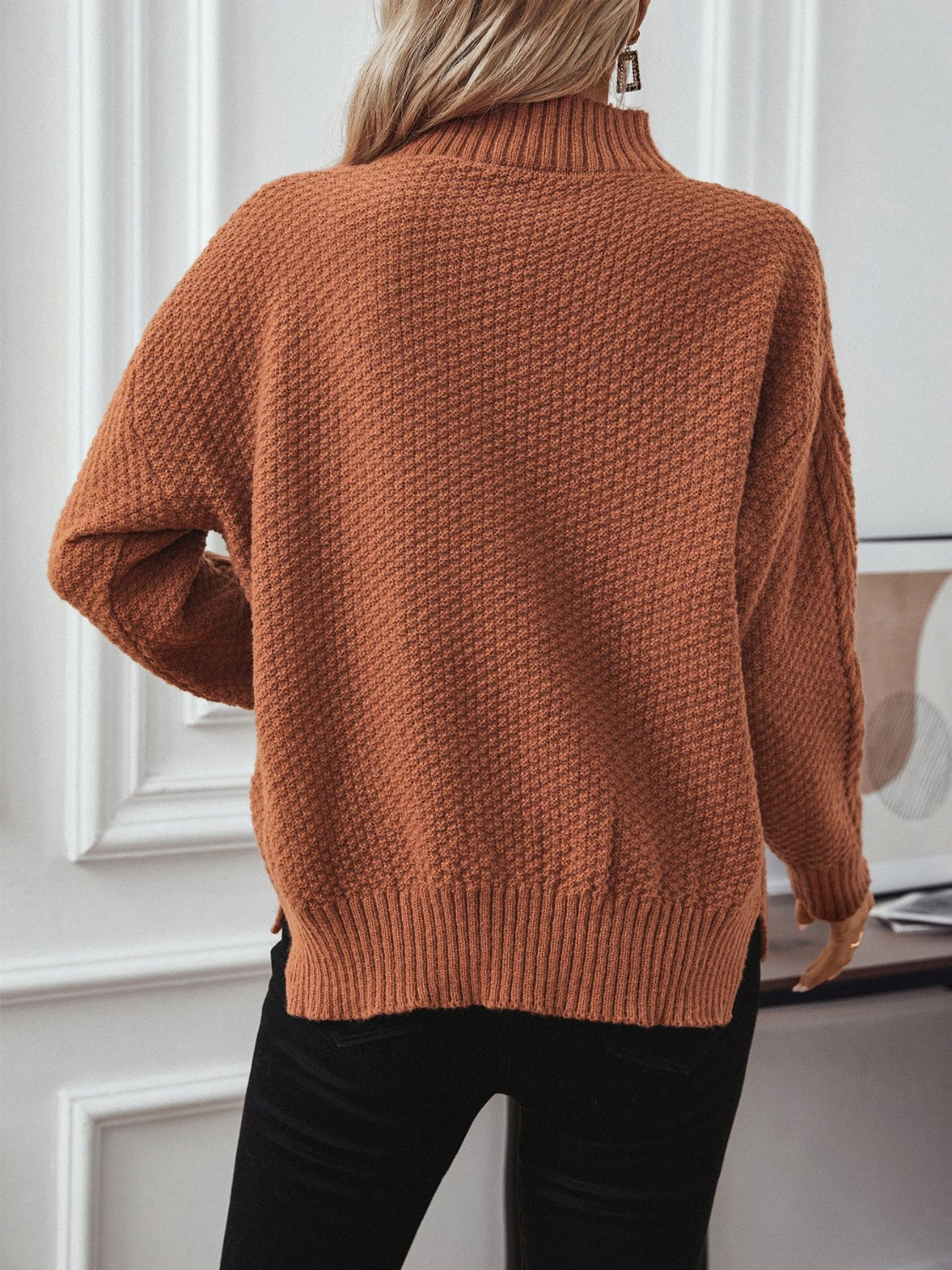 Hazel Blues® |  Cable-Knit Mock Neck Long Sleeve Sweater