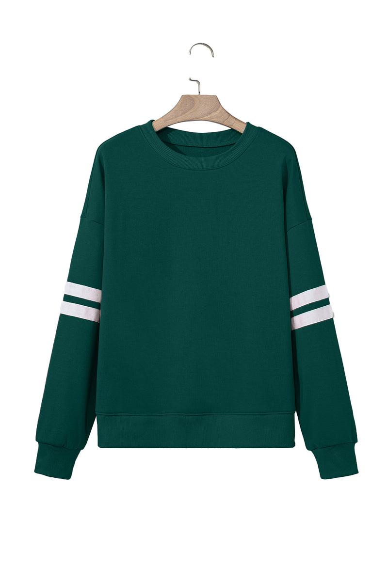 Hazel Blues® |  Evergreen Varsity Striped Detail Drop Shoulder Oversized Sweatshirt