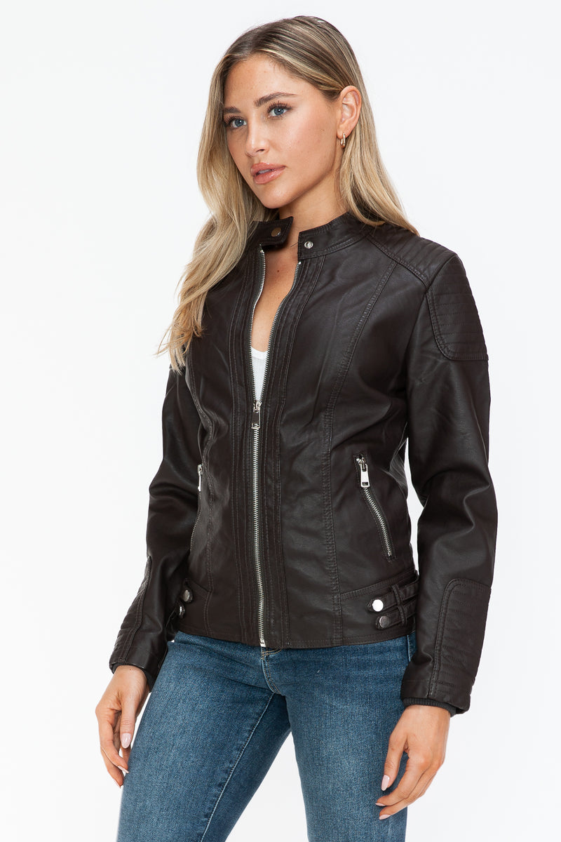 Hazel Blues® |  Snobbish Faux Leather Biker Jacket with Side Zip Pockets