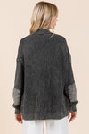 Hazel Blues® |  Mittoshop Contrast Patch Open Front Mineral Wash Cardigan