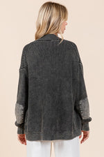 Hazel Blues® |  Mittoshop Contrast Patch Open Front Mineral Wash Cardigan