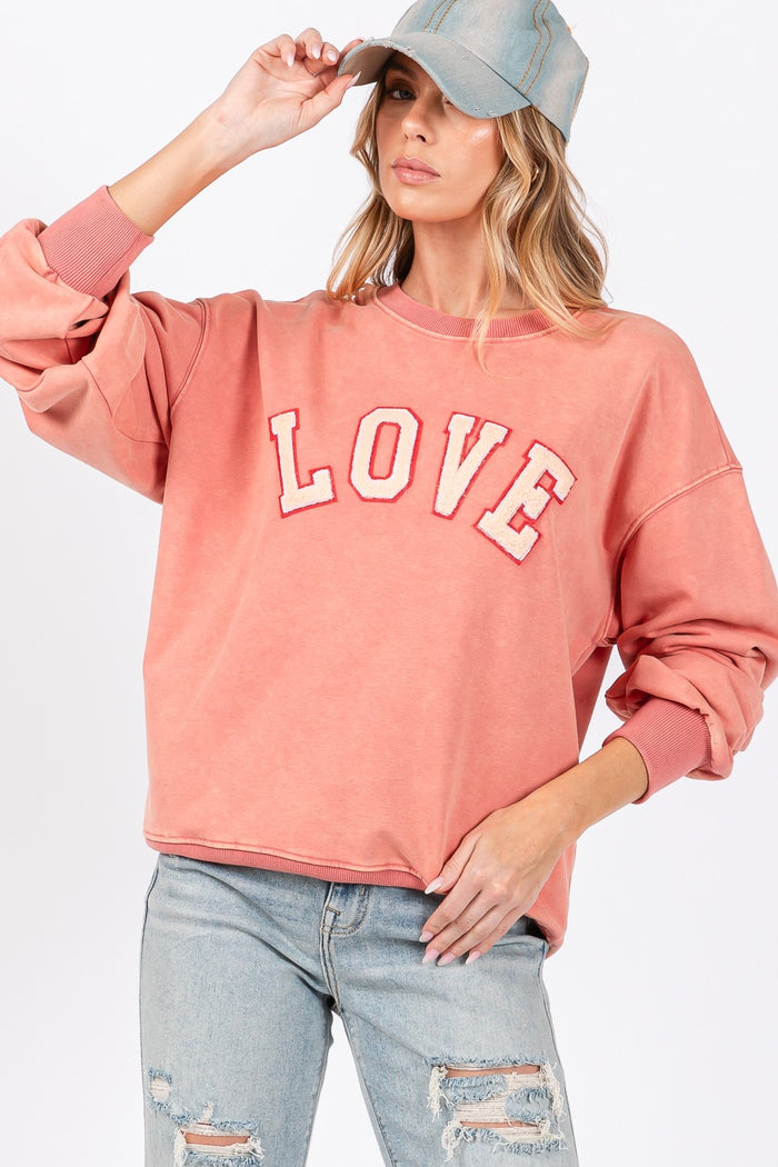 Hazel Blues® |  SAGE + FIG LOVE Path Applique Drop Shoulder Sweatshirt