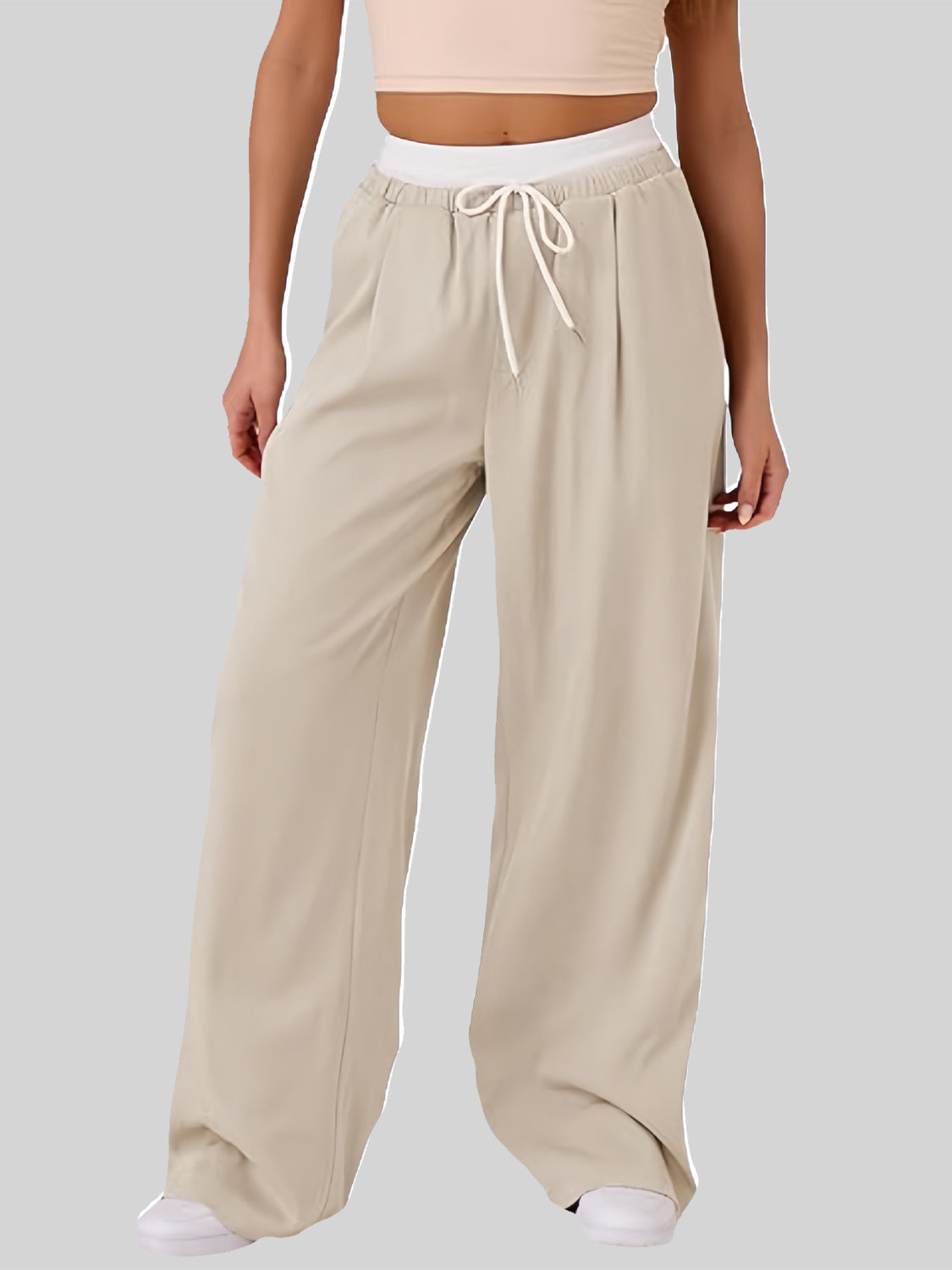 Hazel Blues® |  Contrast Waistband Drawstring Wide Leg Pants