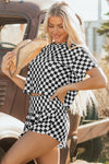 Hazel Blues® |  Brown Checkerboard T Shirt and High Waist Skorts 2 Piece Outfit