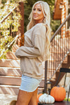 Hazel Blues® |  Khaki Halloween Leopard Pumpkin Graphic Corded Sweatshirt