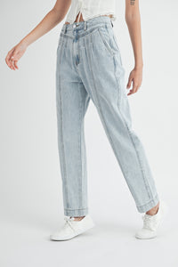 Hazel Blues® |  MABLE Pleated Front Detail Straight Jeans