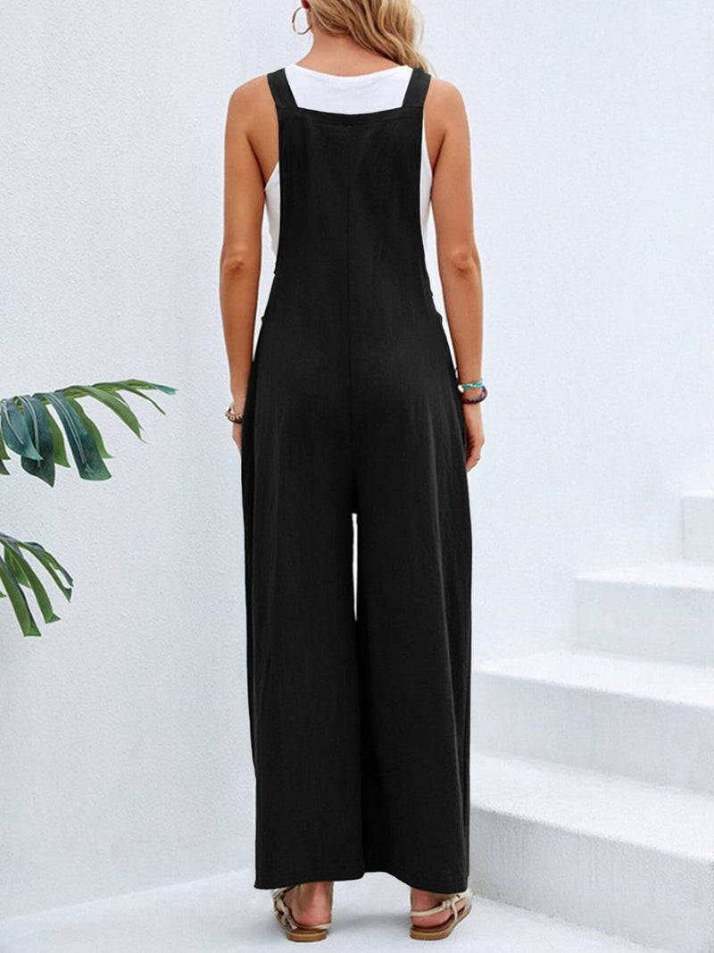 Hazel Blues® |  Square Neck Wide Strap Overalls