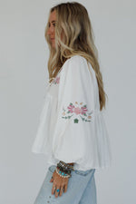 Hazel Blues® |  White Flower Lace-up V Neck Babydoll Blouse