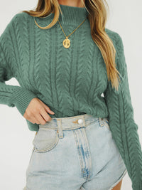 Hazel Blues® |  Cable Knit Turtleneck Long Sleeve Sweater