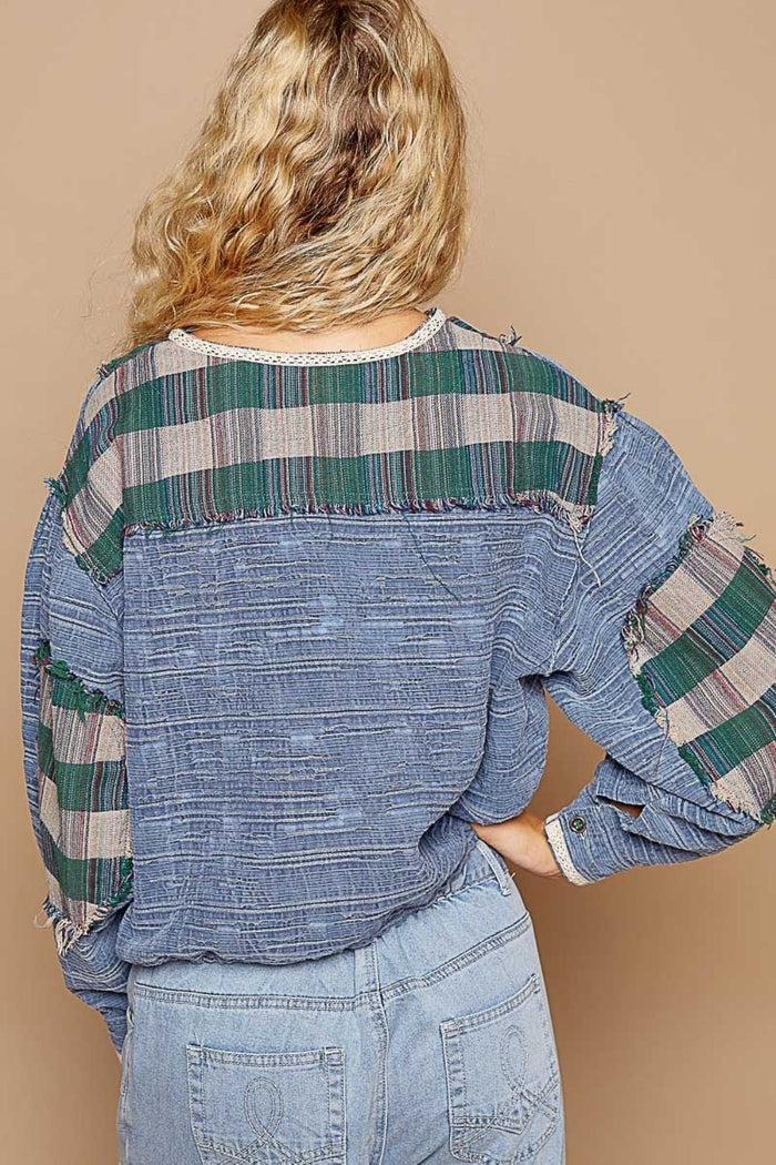 Hazel Blues® |  POL Round Neck Long Sleeve Plaid Shirt