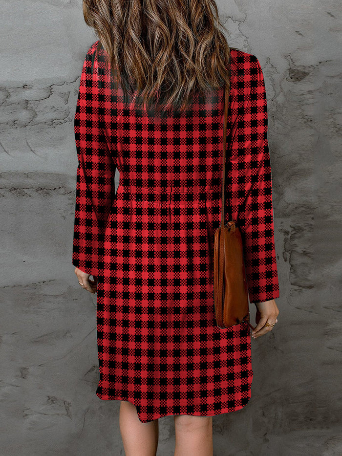 Hazel Blues® |  Double Take Plaid Round Neck Long Sleeve Magic Dress